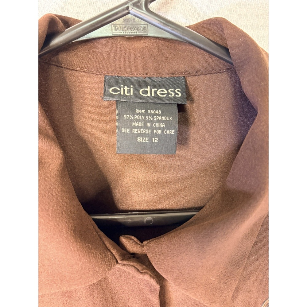 Citi Dress Brown Novelty Print Button Up Shirt Womens Size 12 Vintage - Picture 6 of 7